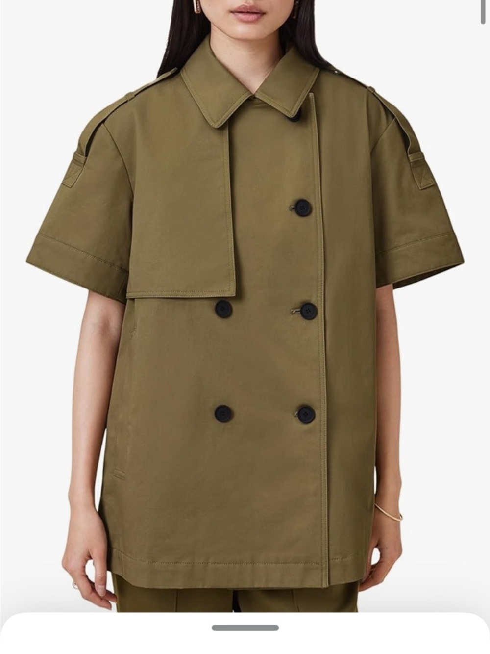 AllSaints Olive Short-Sleeve Double-Breasted Trench Coat